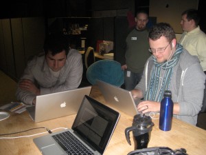 Video producer Will Rodes (left) and Web genius Joshua Blankenship working the web campus chatroom